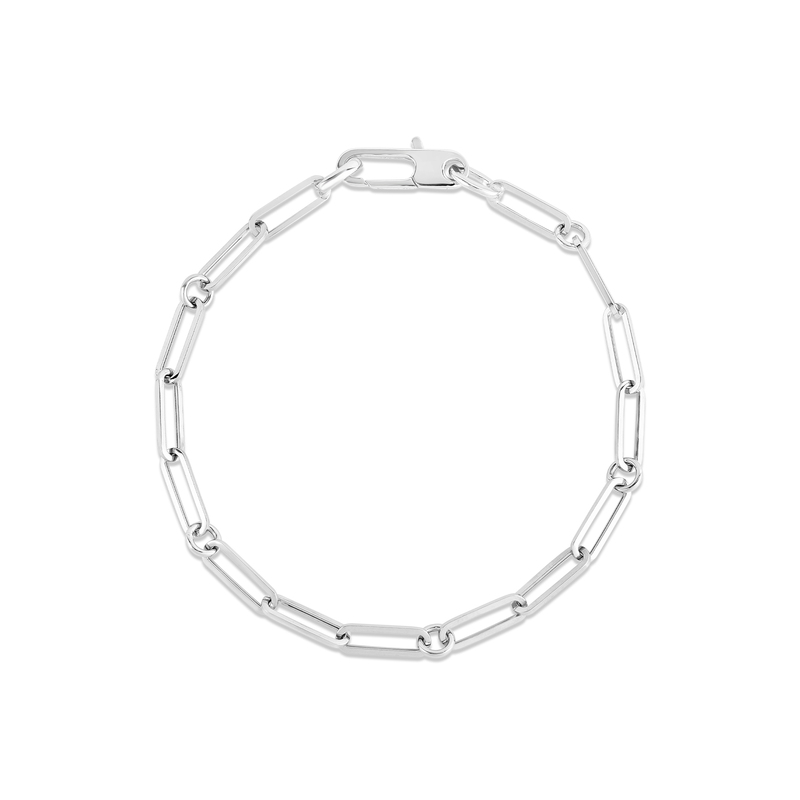Roberto Coin 18 Karat White Gold Paperclip And Round Link Bracelet Measuring 7