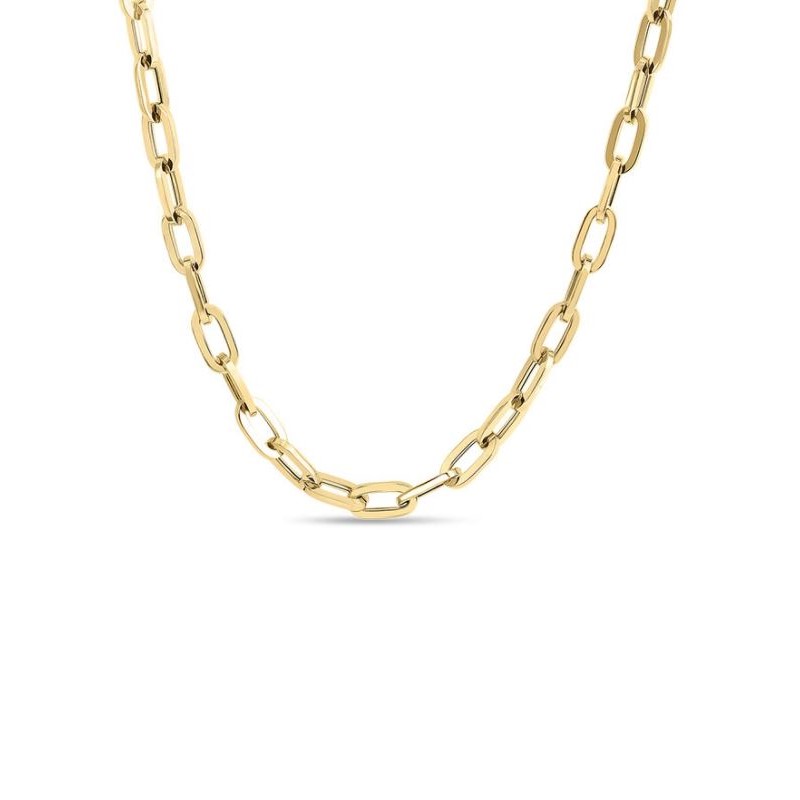 Roberto Coin 18 Karat Yellow Gold "Classic Oro Collar" Oval Link Necklace Measuring 17 Inches Long With A Lobster Clasp.