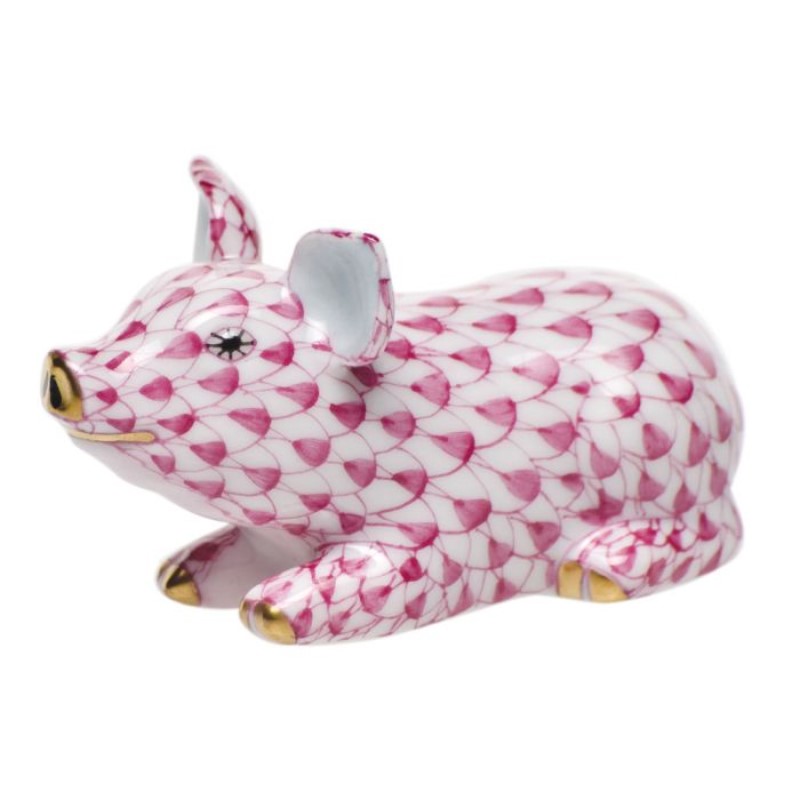 Herend Raspberry Little Pig Lying