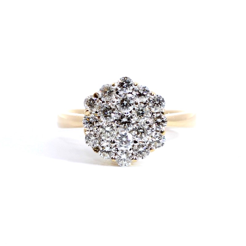 Estate 18 Karat Yellow Gold Diamond Cluster Ring