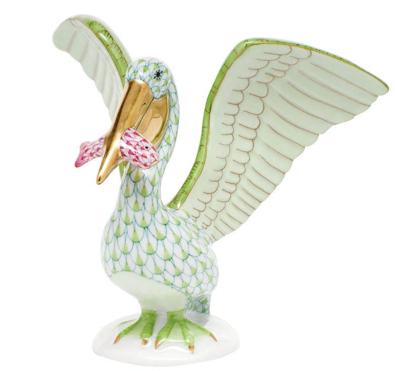 Herend Key Lime Pelican With Raspberry Fish