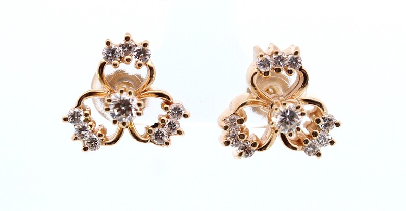 Estate 14 Karat Yellow Gold Diamond Solitaire Stud Earrings With Jackets