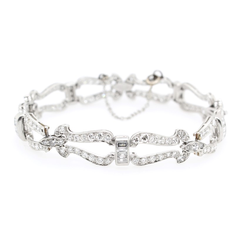 Estate Platinum Diamond Deco Bracelet  Circa 1930'S
