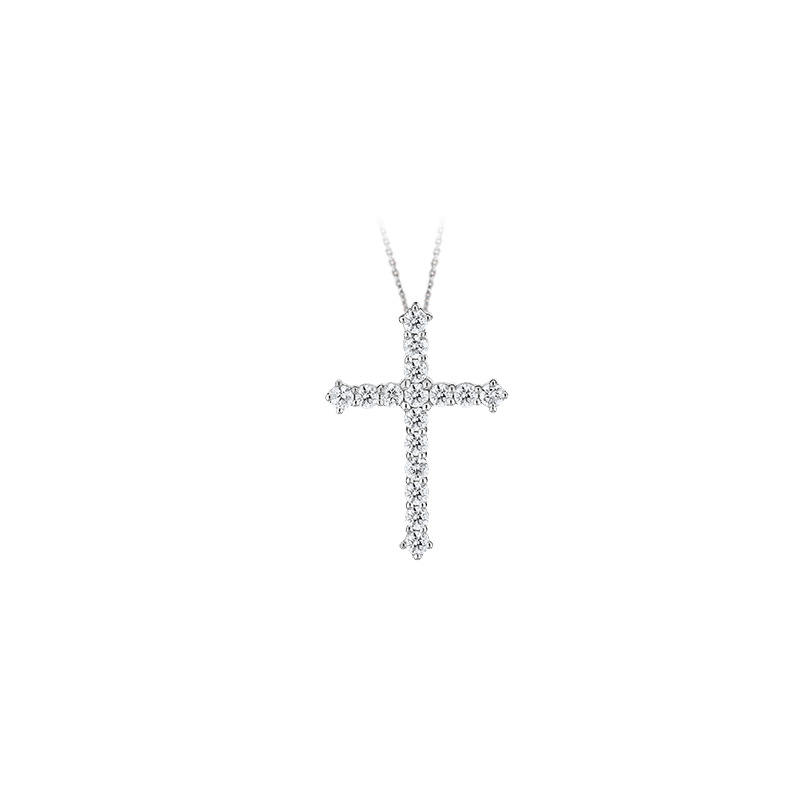 14 Karat white gold Diamond Cross Pendant Suspended On An 18" Chain