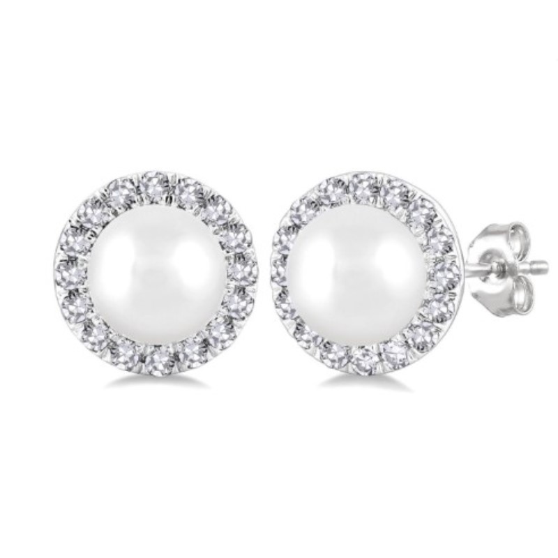 White Cultured Pearl And Diamond Earrings