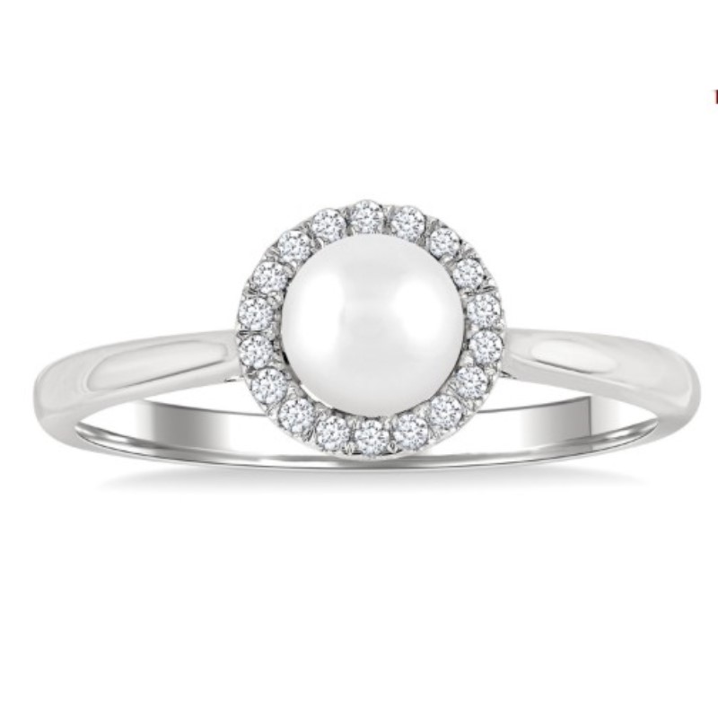 Pearl And Diamond Halo Ring