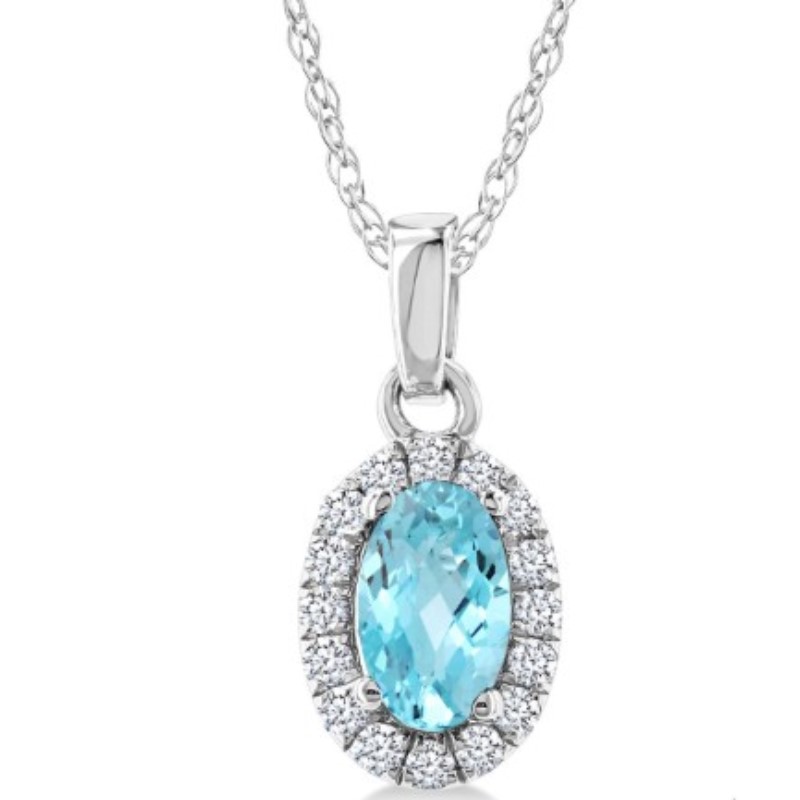 Aquamarine And Diamond Pendant Necklace