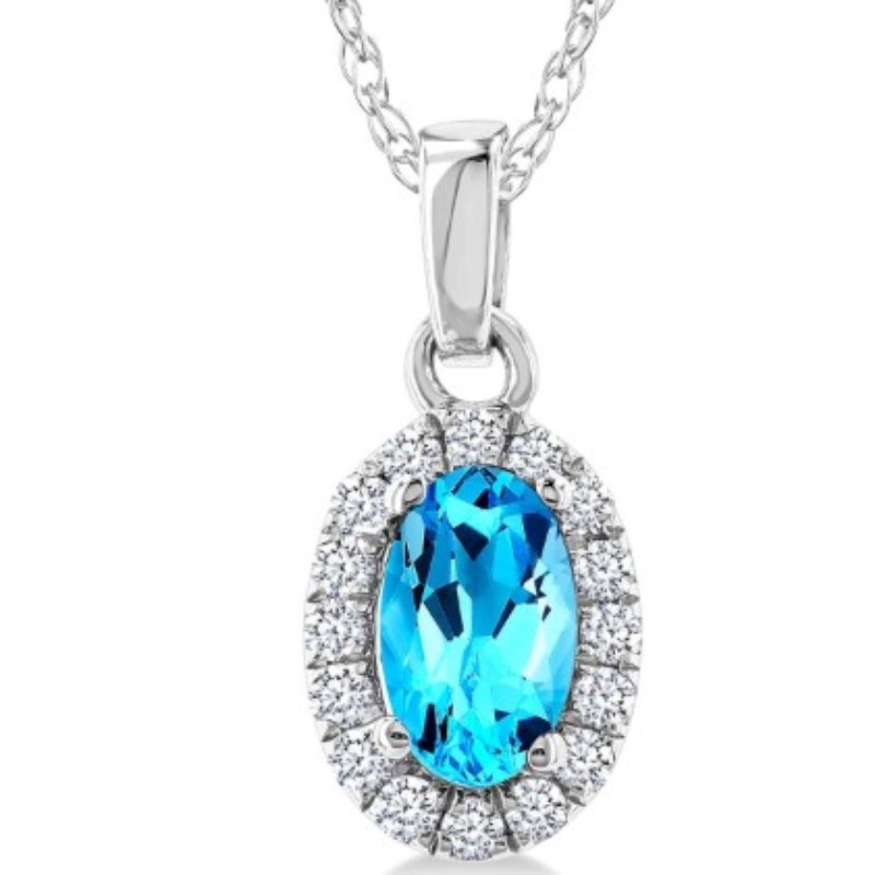 Blue Topaz And Diamond Pendant Necklace