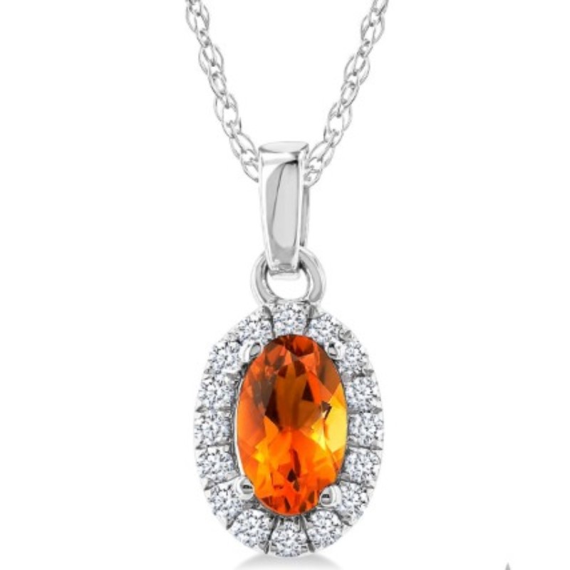 Citrine And Diamond Pendant Necklace
