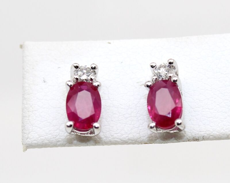 Estate 14 karat white gold ruby and diamond earrings with post and friction backs