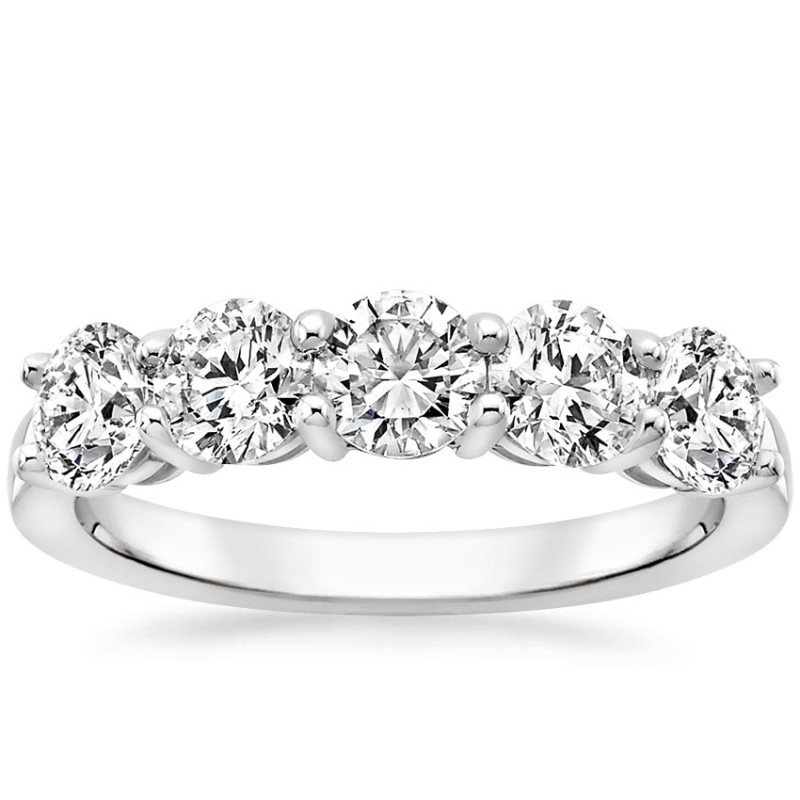 18 Karat White Gold 5 Across Round Brilliant Cut Diamond Ring In The 2 Carat Category