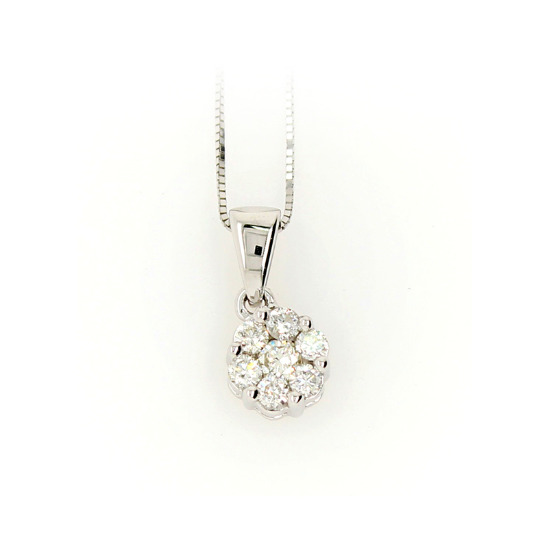 10 Karat White Gold Diamond Cluster Pendant Necklace .20 carat