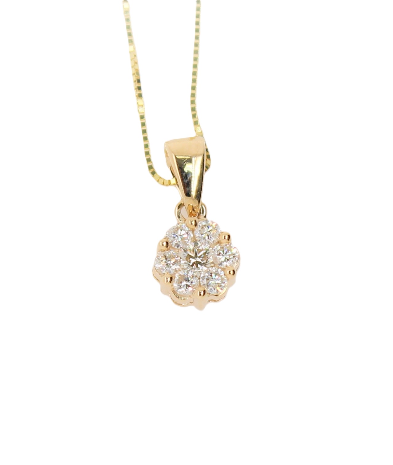 10 Karat Yellow Gold Diamond Cluster Pendant Necklace