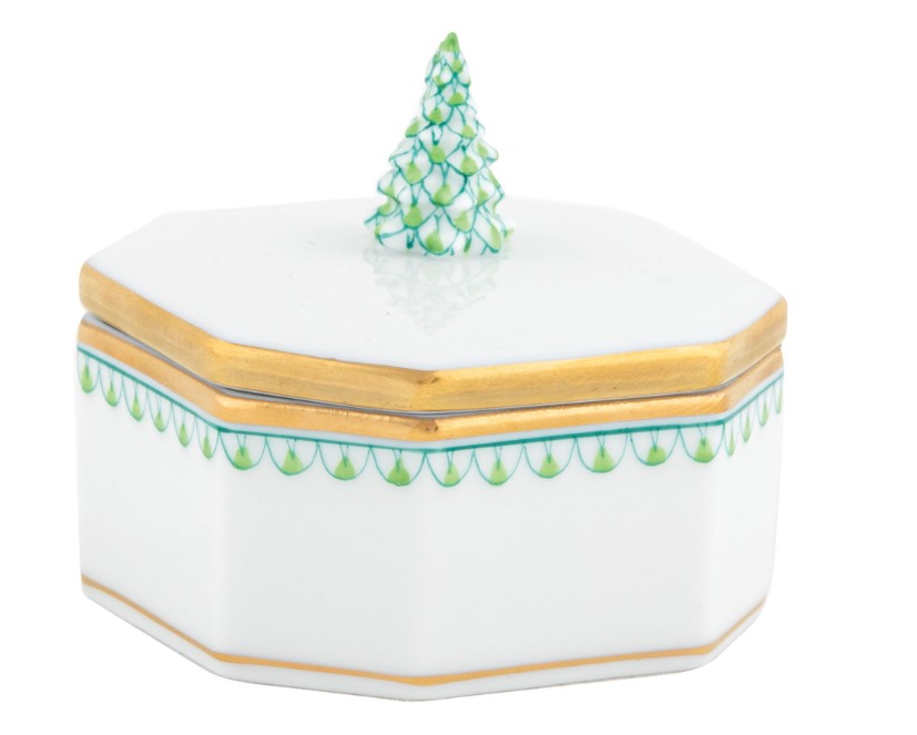 Herend Green Christmas Petite Octagonal Box