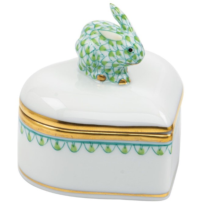 Herend Key Lime  Bunny Heart Box