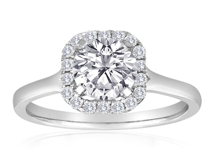 Lady's 14Kwg Rnd Center Halo Dia Semi Mount Ring With Cz