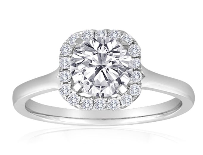 14 Karat White Gold Round Center Halo Diamond Semi Mount Ring With Cz