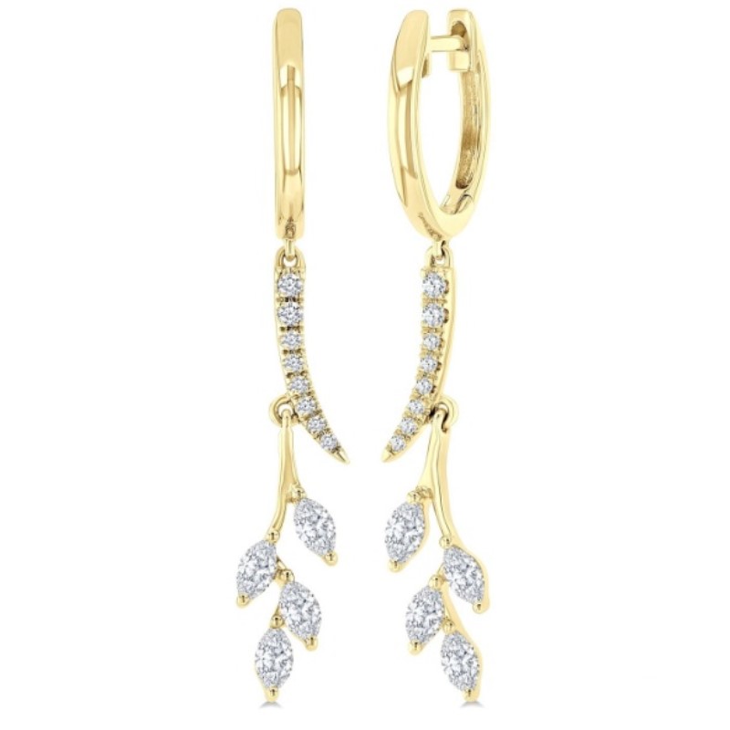 Diamond Leaf Dangle Earrings
