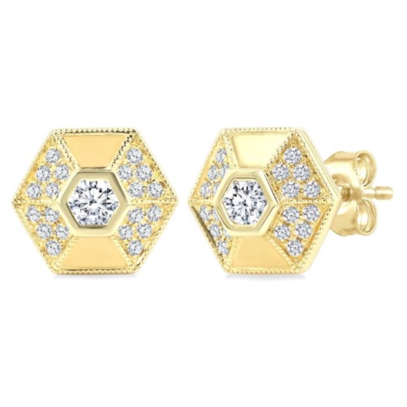 Hexagon Shape Diamond Fashion Earrings