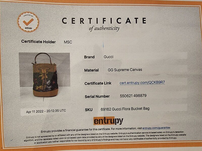 Gucci GG supreme monogram flora bucket bag with yellow leather shoulder  strap and flannel dust bag _NEW_ certificate link cert.entrupy.com/QCKB9R7  serial number 550621 498879 - 001-700-13016006