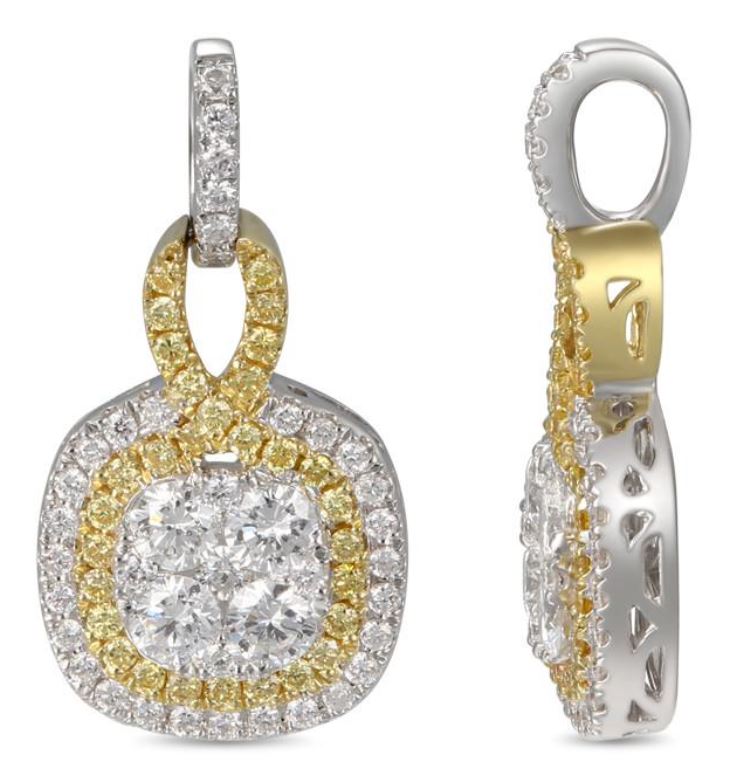 18 Karat White Gold White & Natural Yellow Diamond Pendant On 18" Oval Link Chain