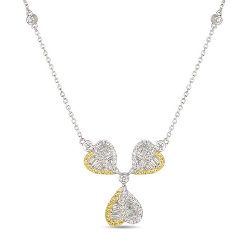 18 Karat White Gold Yellow & White Diamond Necklace Measuring 16