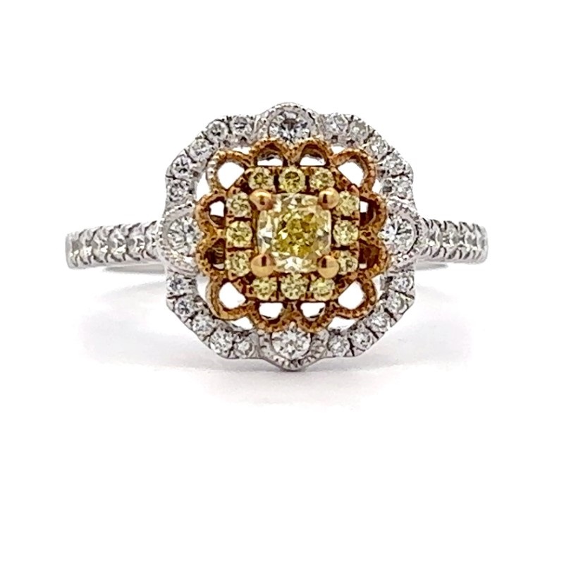 18 Karat White Natural Yellow & White Diamond Ring