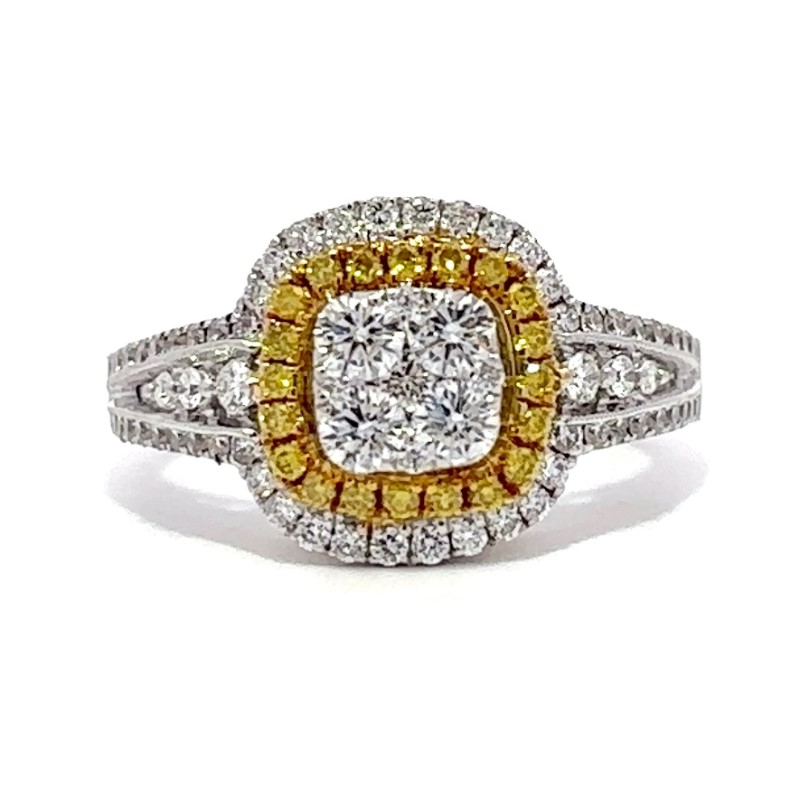 18 Karat White White & Natural Yellow Diamond Ring