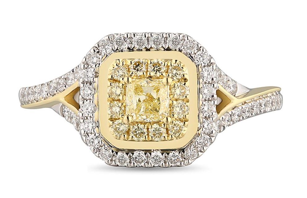 18 Karat White Natural Yellow & White Diamond Ring