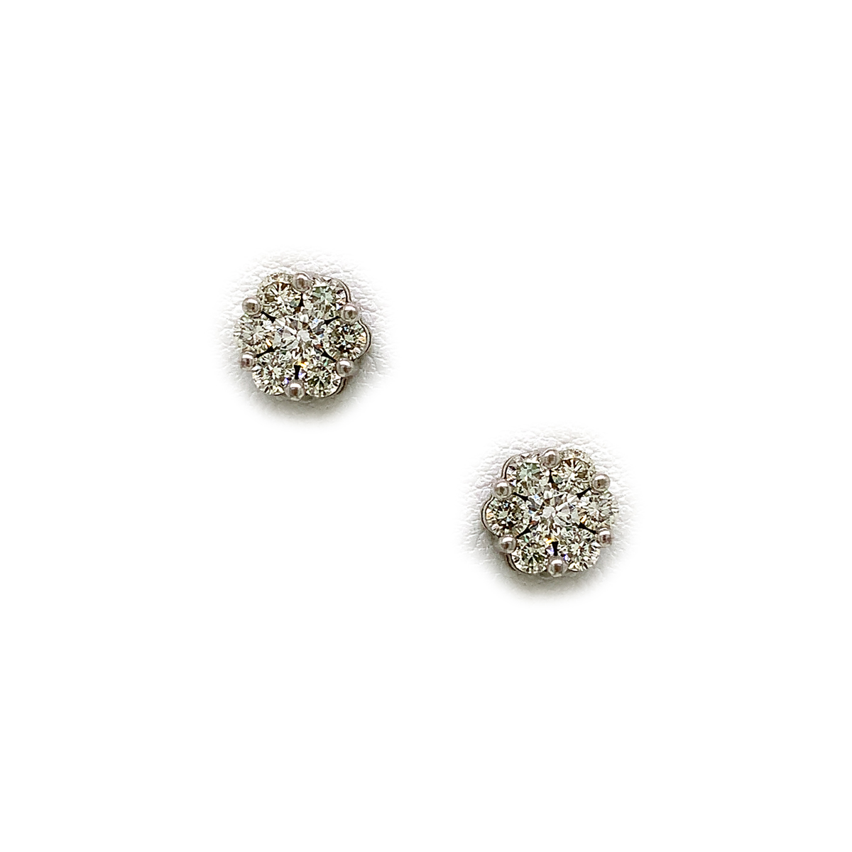 10 Karat White Gold Diamond Cluster Earrings 1.0 Carats