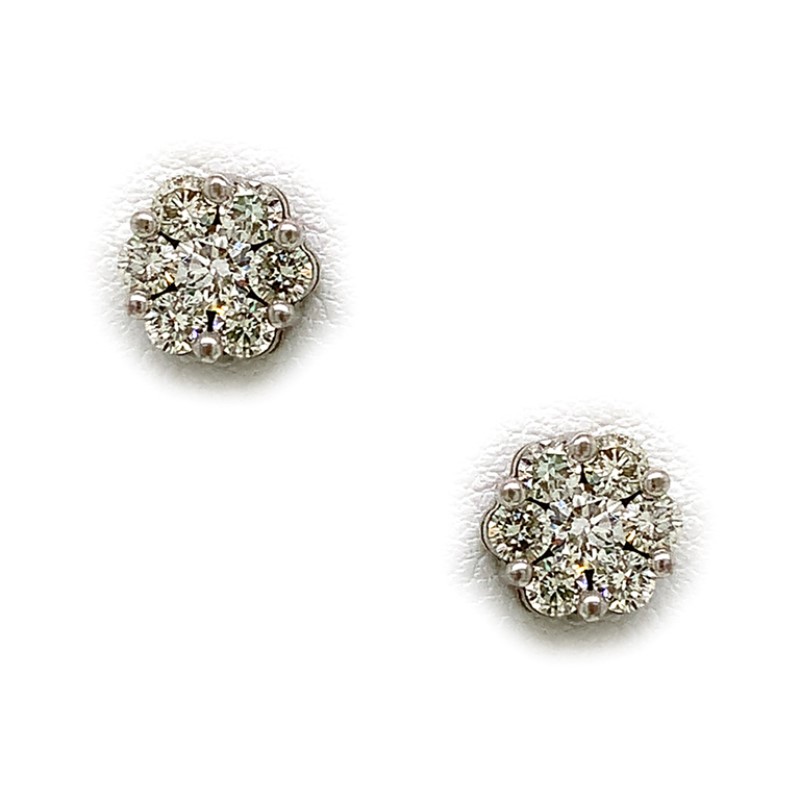 10 Karat White Gold Diamond Cluster Earrings 1.0 Carats