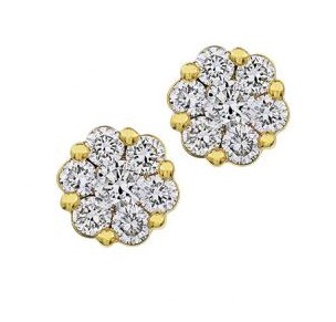 10 Karat Yellow Gold  Diamond Cluster Earrings .10 Carat