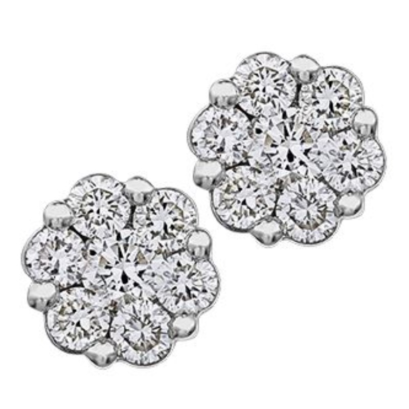 10 Karat White Gold Diamond Cluster Earrings