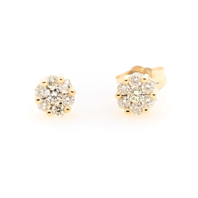 10 Karat Yellow Gold Diamond Cluster Earrings