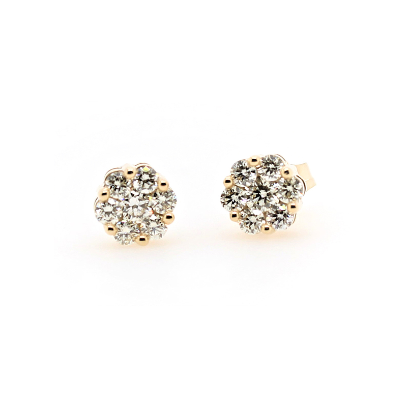 10 Karat Yellow Gold Diamond Cluster Earrings In The .50 Carat Category