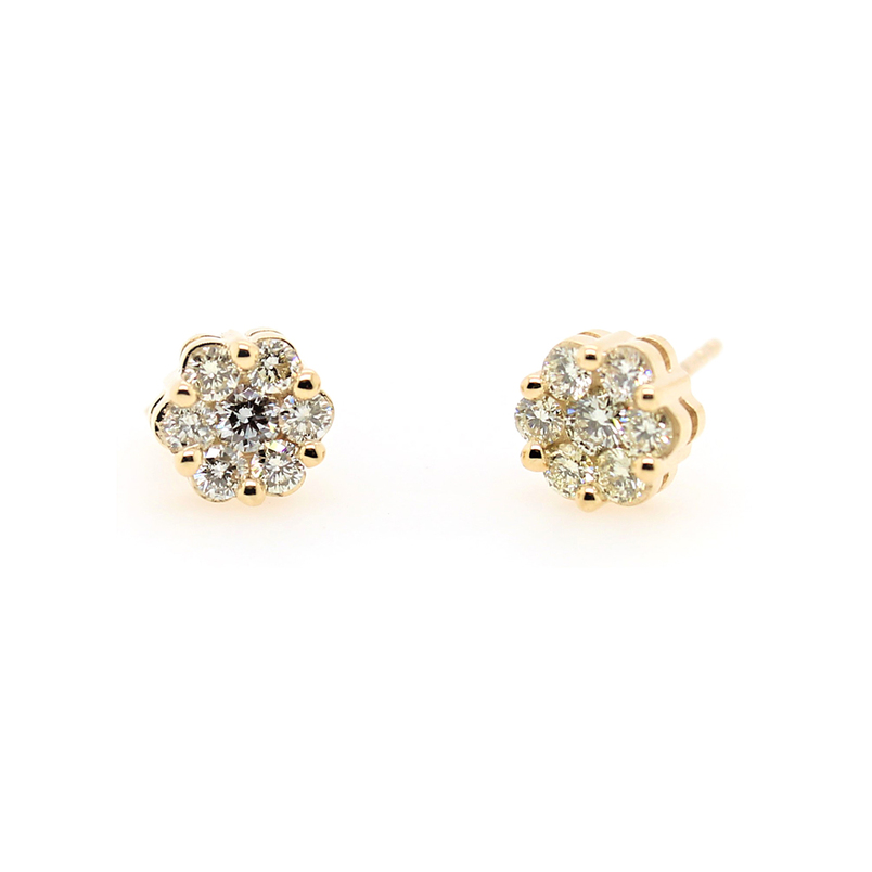 10 Karat Yellow Gold Diamond Cluster Earrings In The .65 Carat