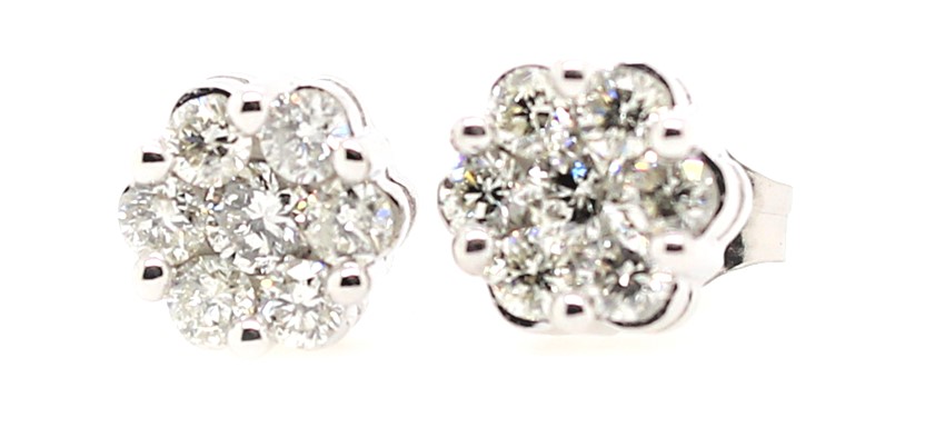 10 Karat White Gold Diamond Cluster Earrings
