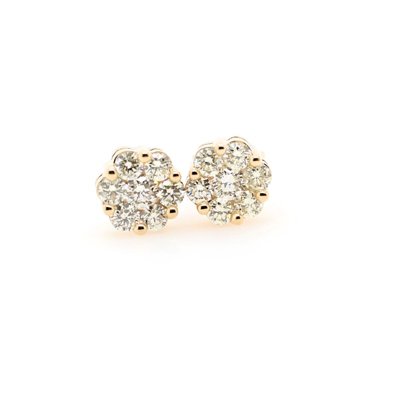 10 Karat Yellow Gold Diamond Cluster Earrings In The .75 Carat Category.