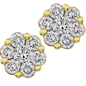 10 Karat Yellow Gold Diamond Cluster Earrings