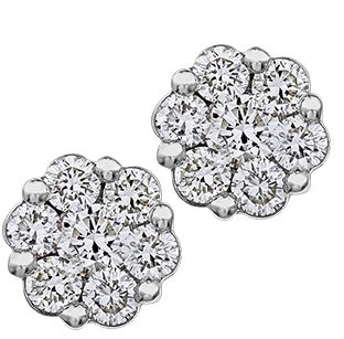 10 Karat White Gold Diamond Cluster Earrings