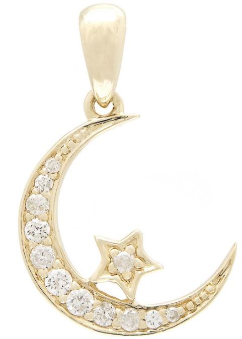 14 karat yellow gold diamond star & moon pendant necklace