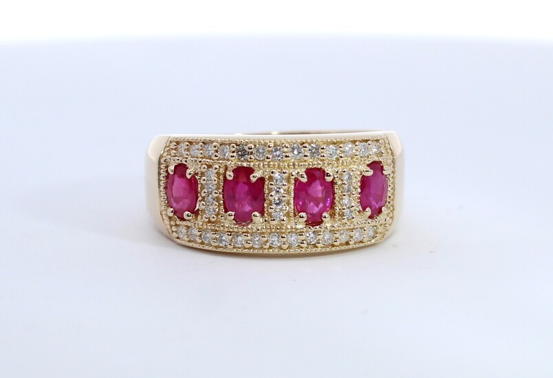 Estate 14 Karat Yellow Gold Ruby And Diamond Ring