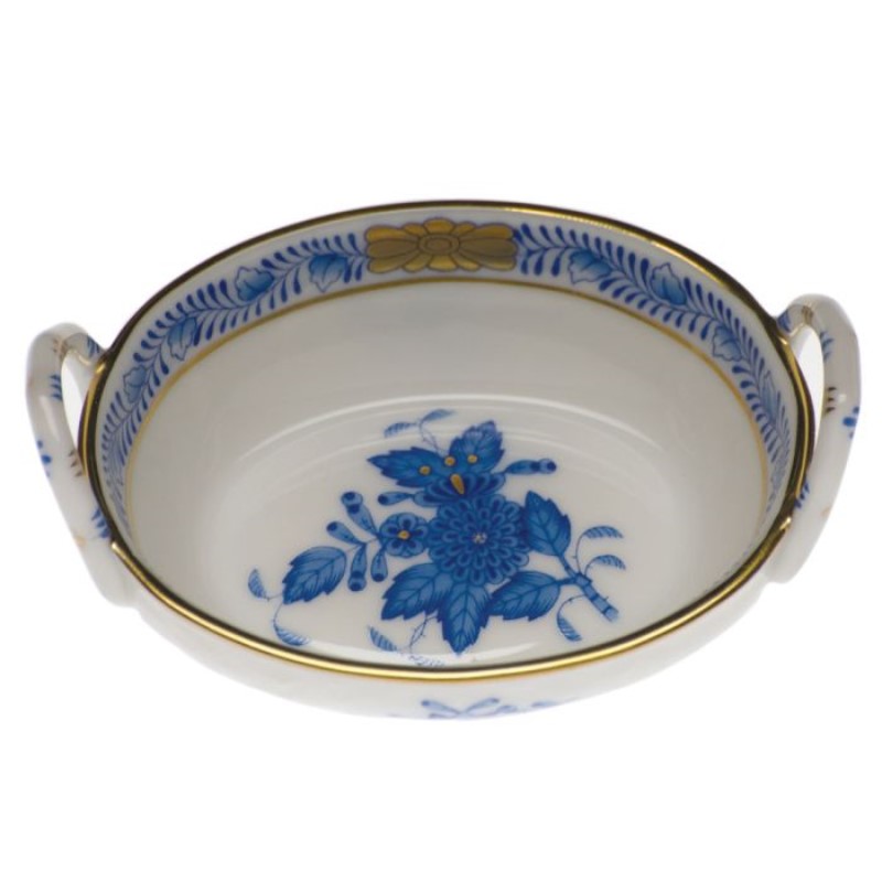 Herend Blue Chinese Bouquet Small Basket With Handles