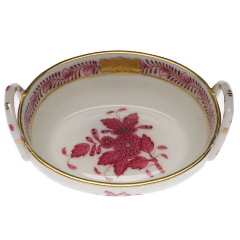 Herend Raspberry Chinese Bouquet Small Basket With Handles