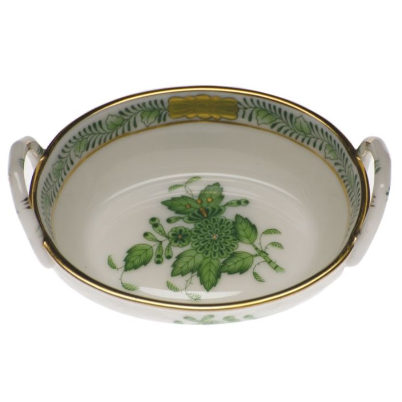 Herend Green Chinese Bouquet Small Basket With Handles