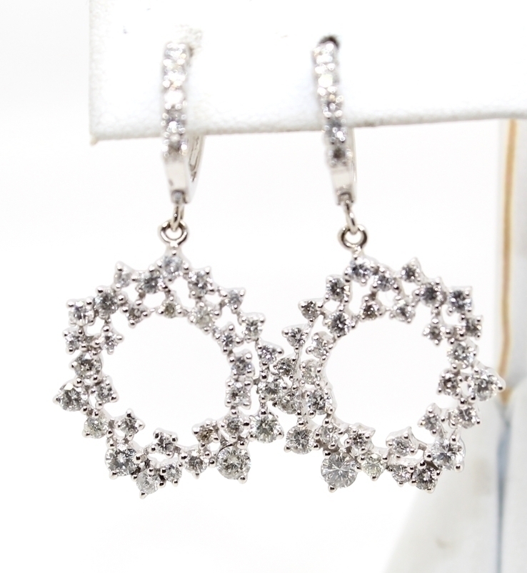 Estate 14 karat white gold diamond dangle earrings
