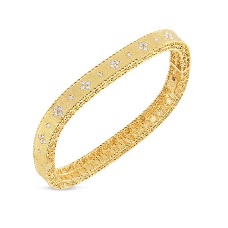 Roberto Coin 18 Karat Yellow Gold Princess Diamond Hinged Bangle