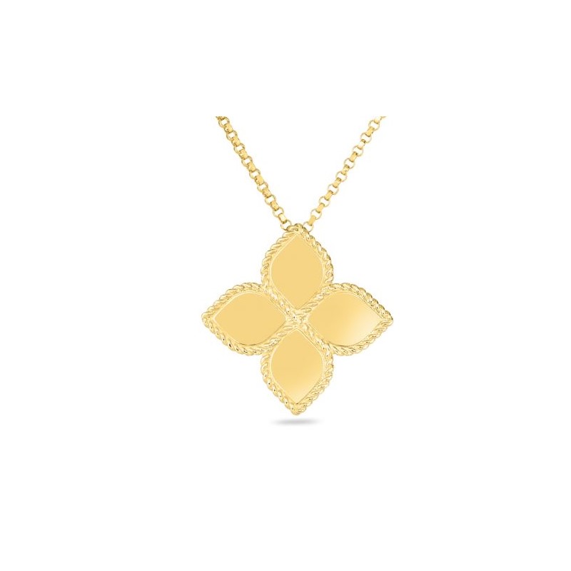 Roberto Coin 18 Karat Yellow Gold Large Flower Pendant Necklace Measuring 18 Inches From The Princess Flower Collection