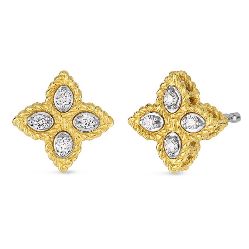 Roberto Coin  18 Karat Yellow Gold Princess Flower Small Diamond Earrings