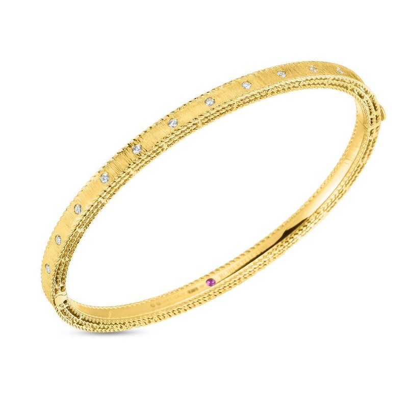 Roberto Coin 18 Karat Yellow Gold Diamond Princess Hinged Bangle